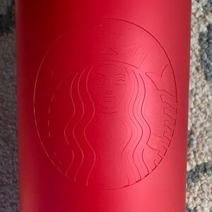 Starbucks Christmas Red Tumbler with Green Bow Straw Topper